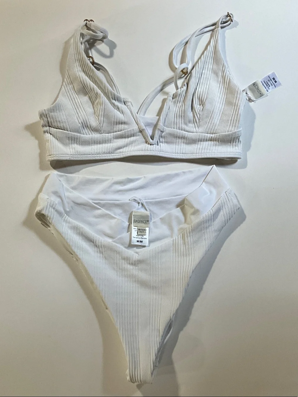 L*Space White Ribbed Bikini Set Bitsy Cut Textured Two-Piece Swimsuit Sz Medium